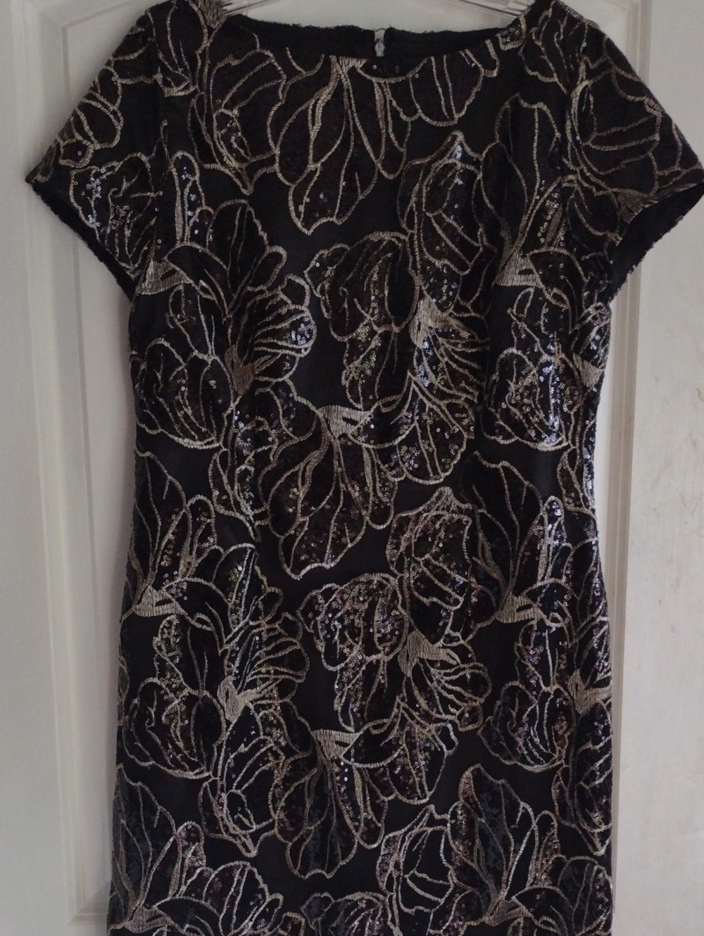 Black Sequin Floral Maxi Dress with Metallic Accents